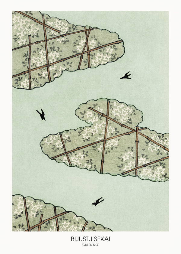 Botanisk poster nätmönstrade blad och svalor