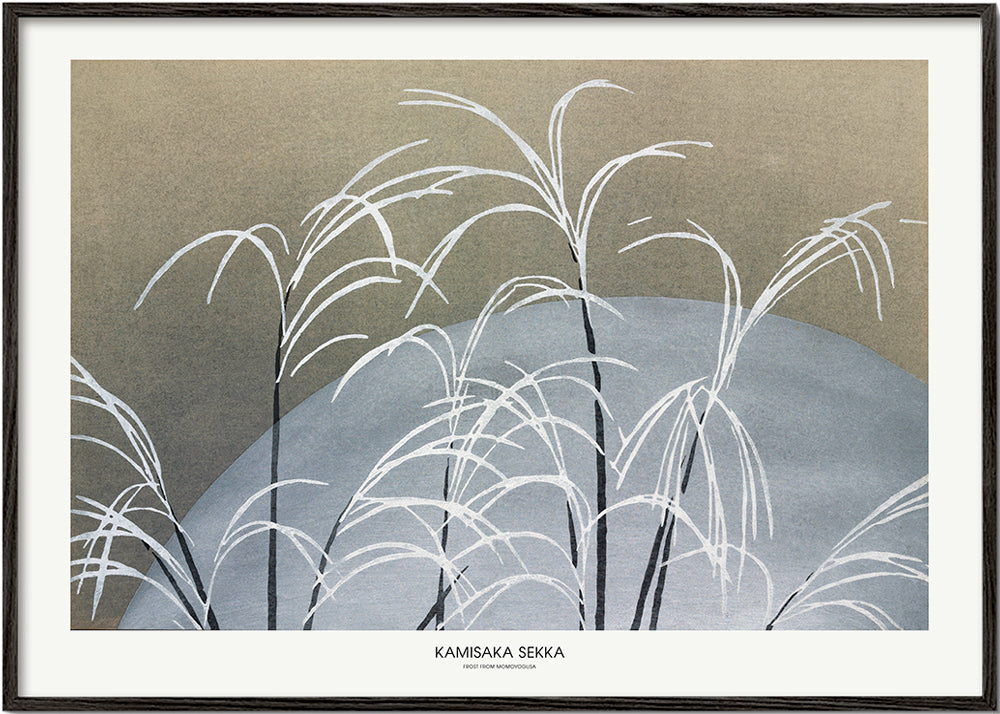 Botanisk poster: vita vassstrån på blå kulle