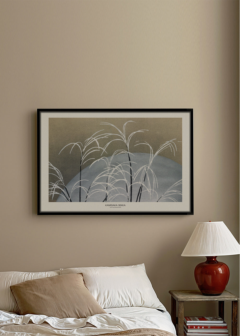 Botanisk poster: vita vassstrån på blå kulle