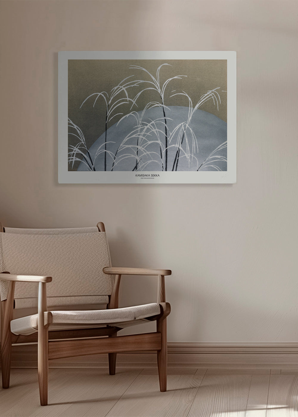 Botanisk poster: vita vassstrån på blå kulle