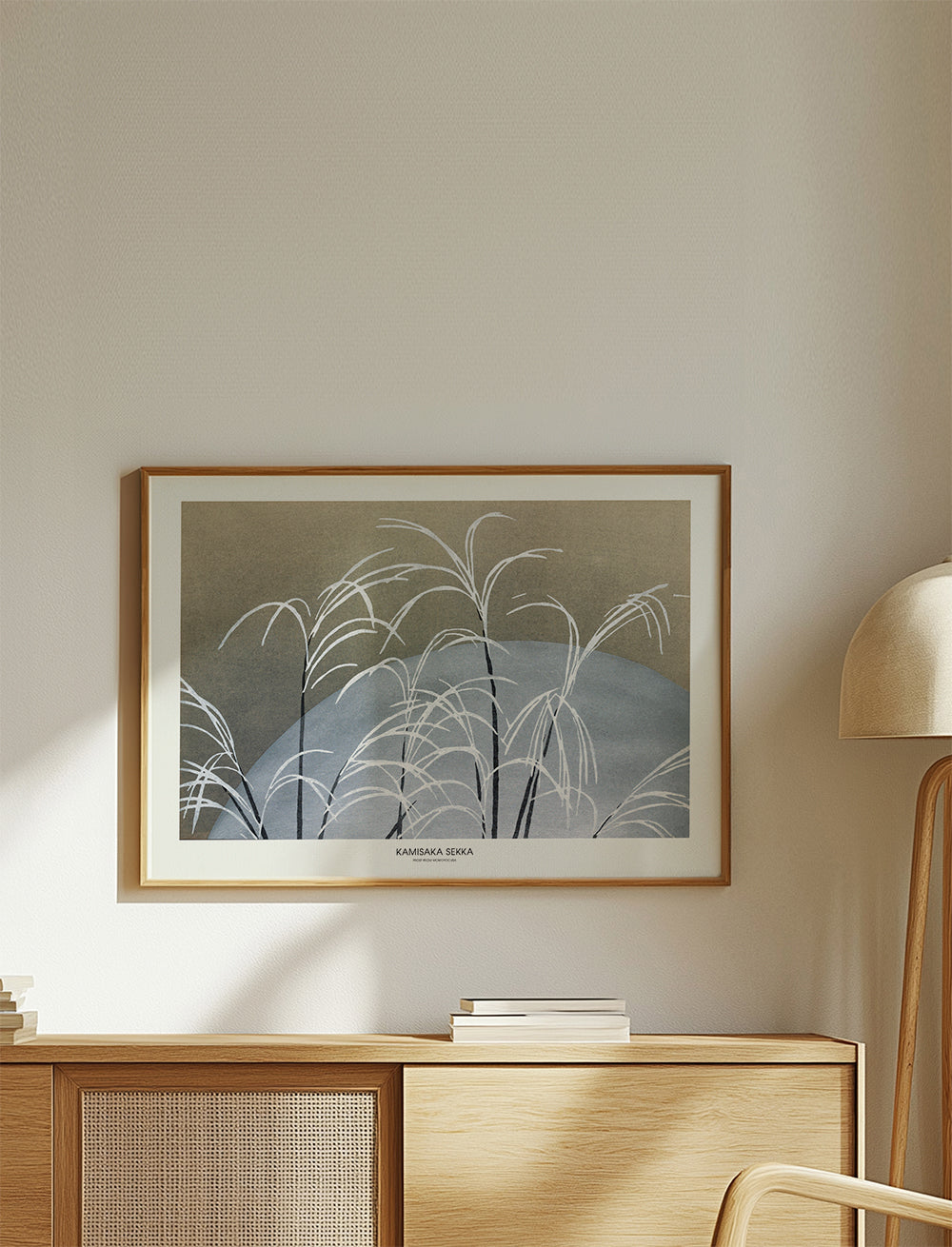 Botanisk poster: vita vassstrån på blå kulle