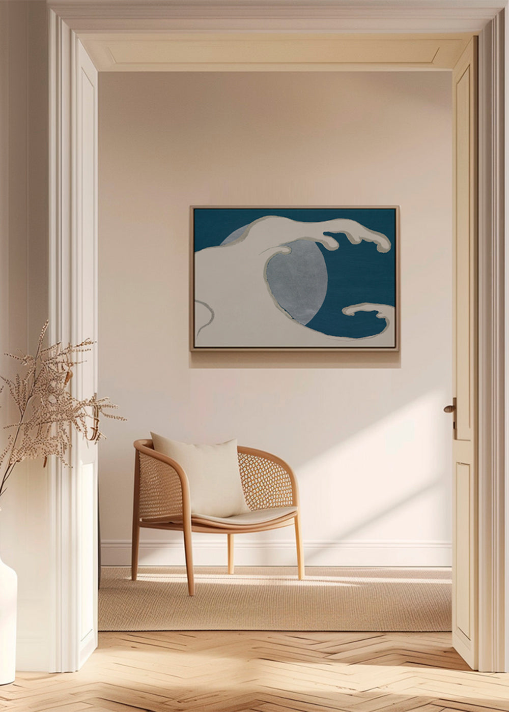 Illustration: stiliserad våg och månskiva