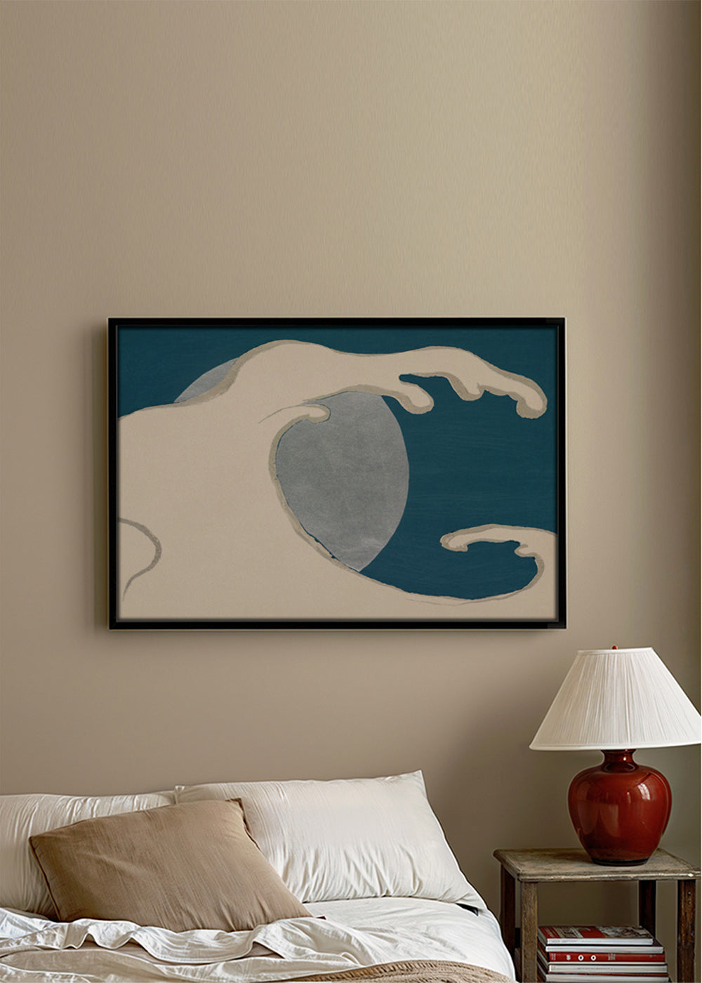 Illustration: stiliserad våg och månskiva