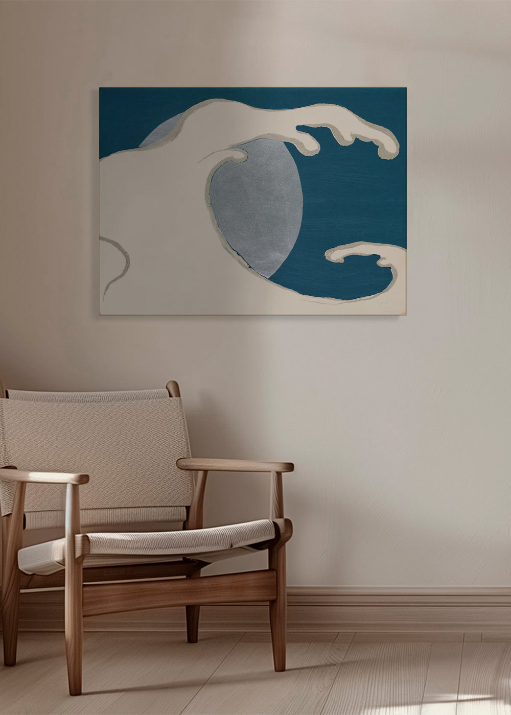 Illustration: stiliserad våg och månskiva