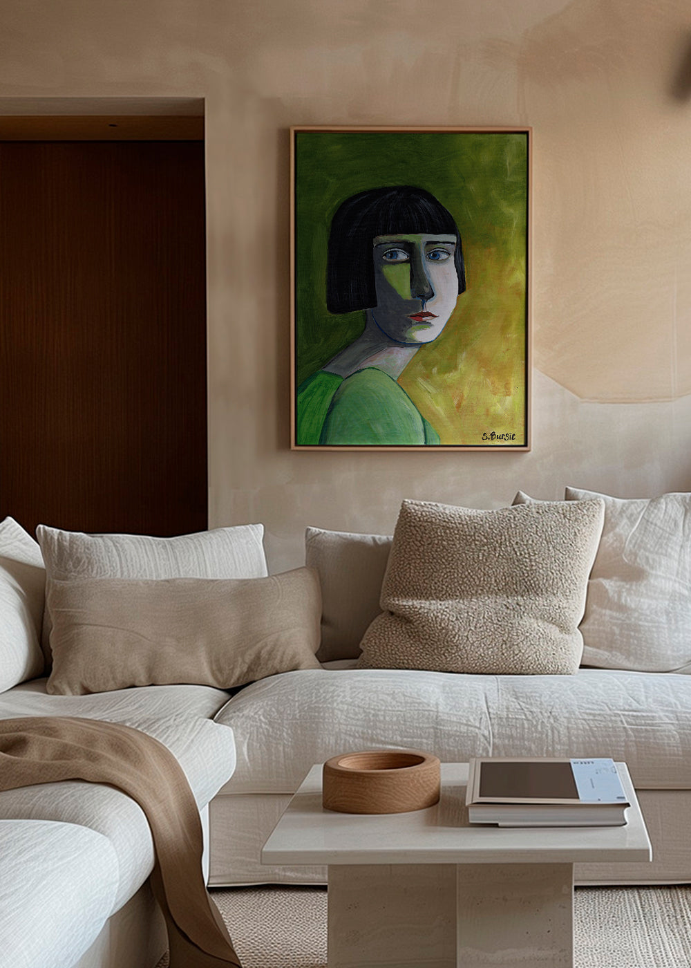 Illustration porträtt kvinna med sidoblick