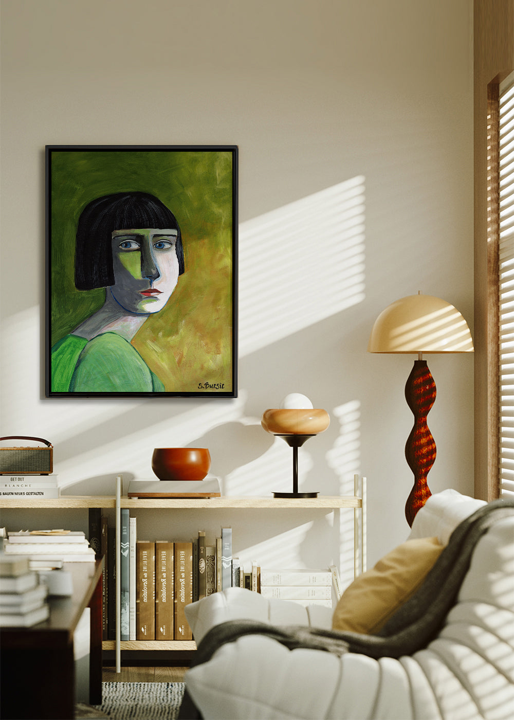Illustration porträtt kvinna med sidoblick