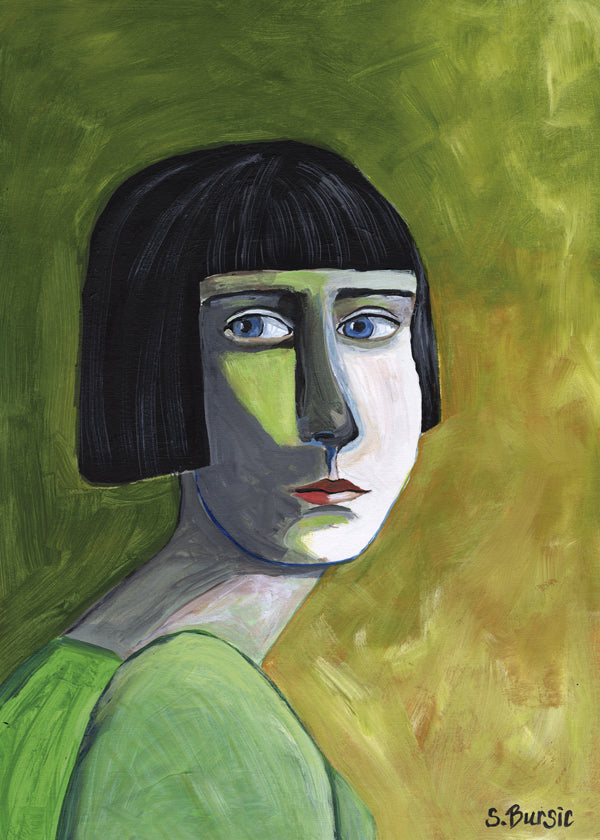 Illustration porträtt kvinna med sidoblick
