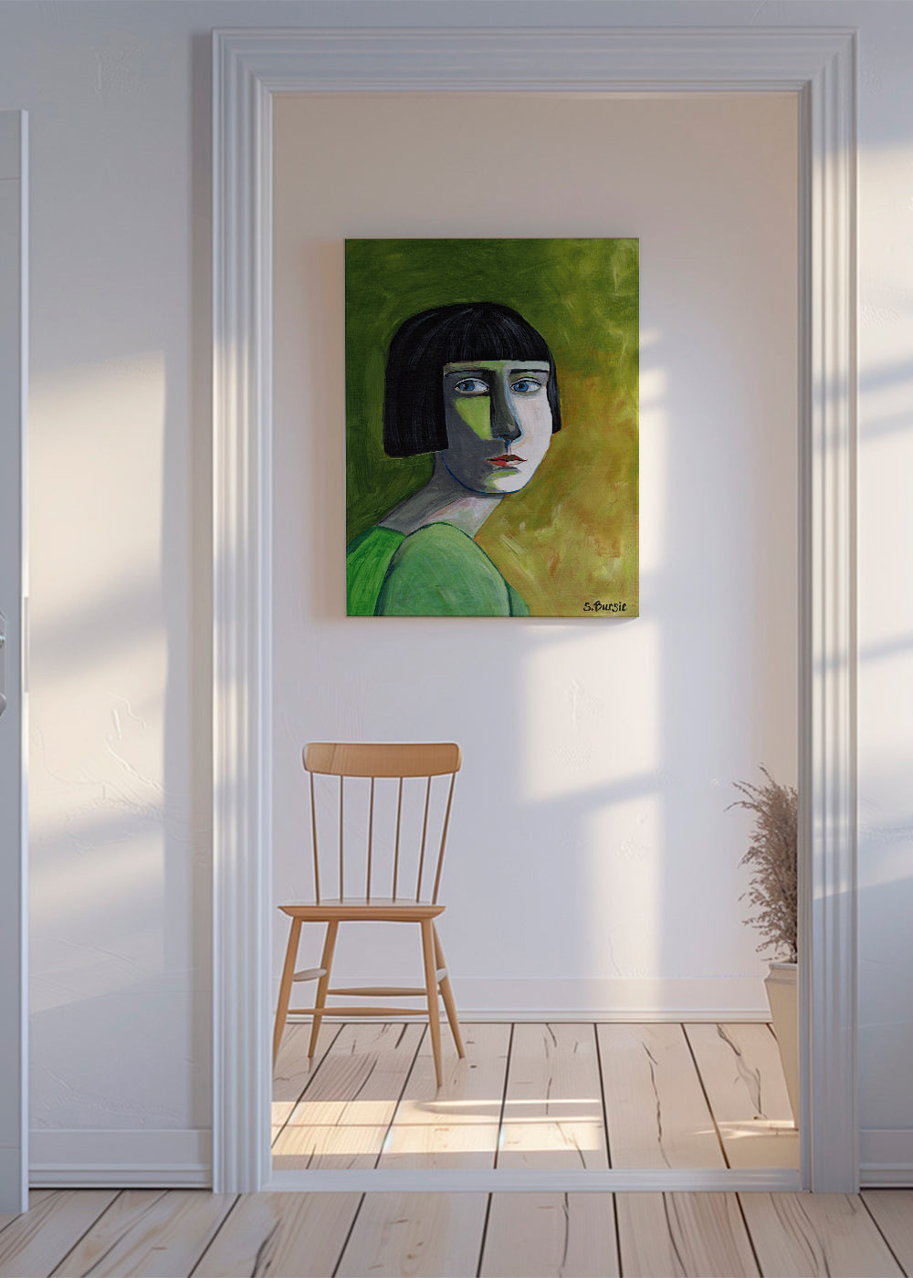 Illustration porträtt kvinna med sidoblick