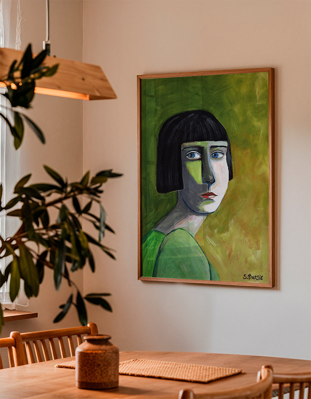 Illustration porträtt kvinna med sidoblick