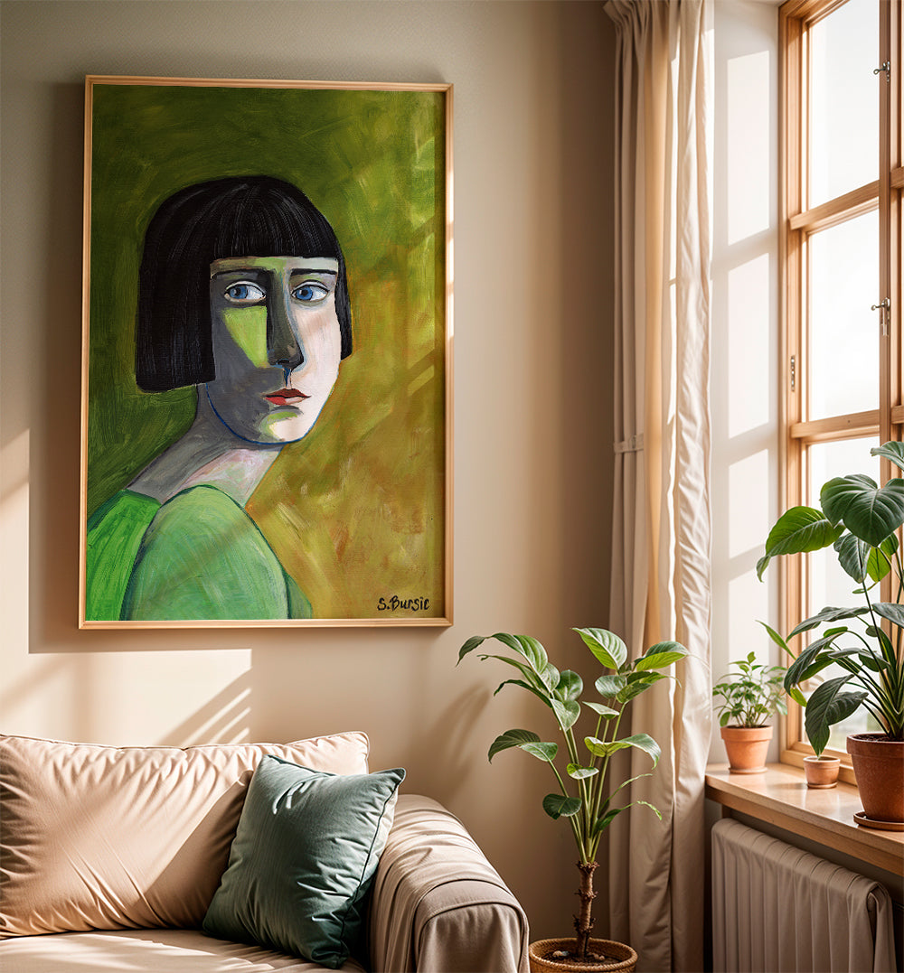 Illustration porträtt kvinna med sidoblick