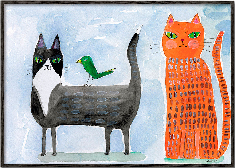 Lekfull katt och fågel illustration