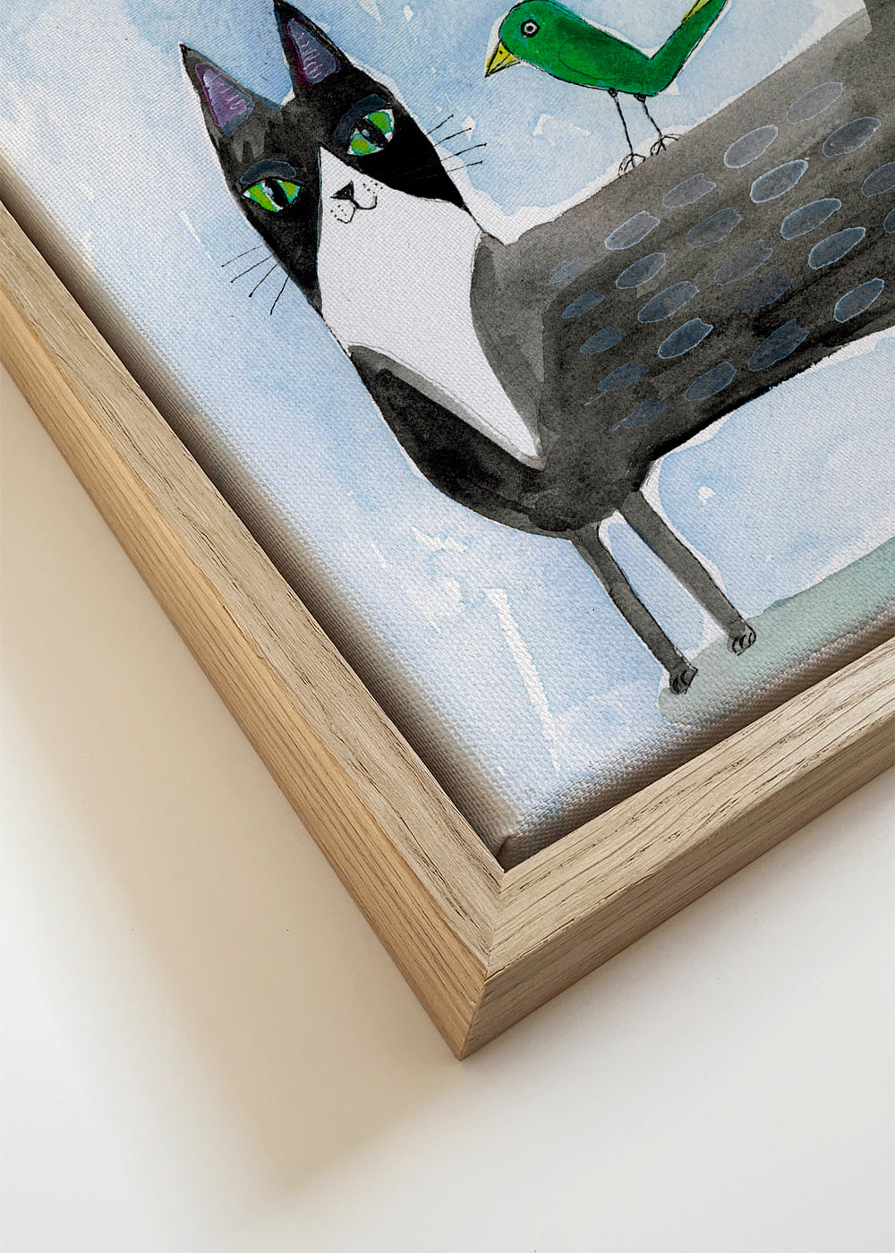 Lekfull katt och fågel illustration