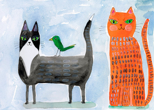 Lekfull katt och fågel illustration