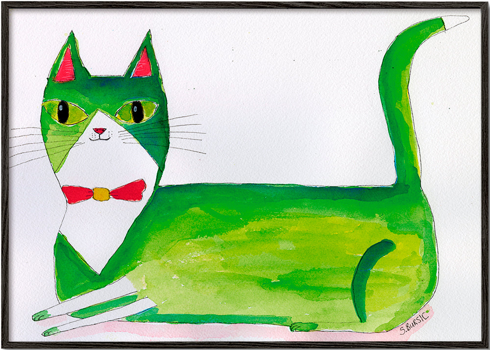 Grön katt illustration liggande