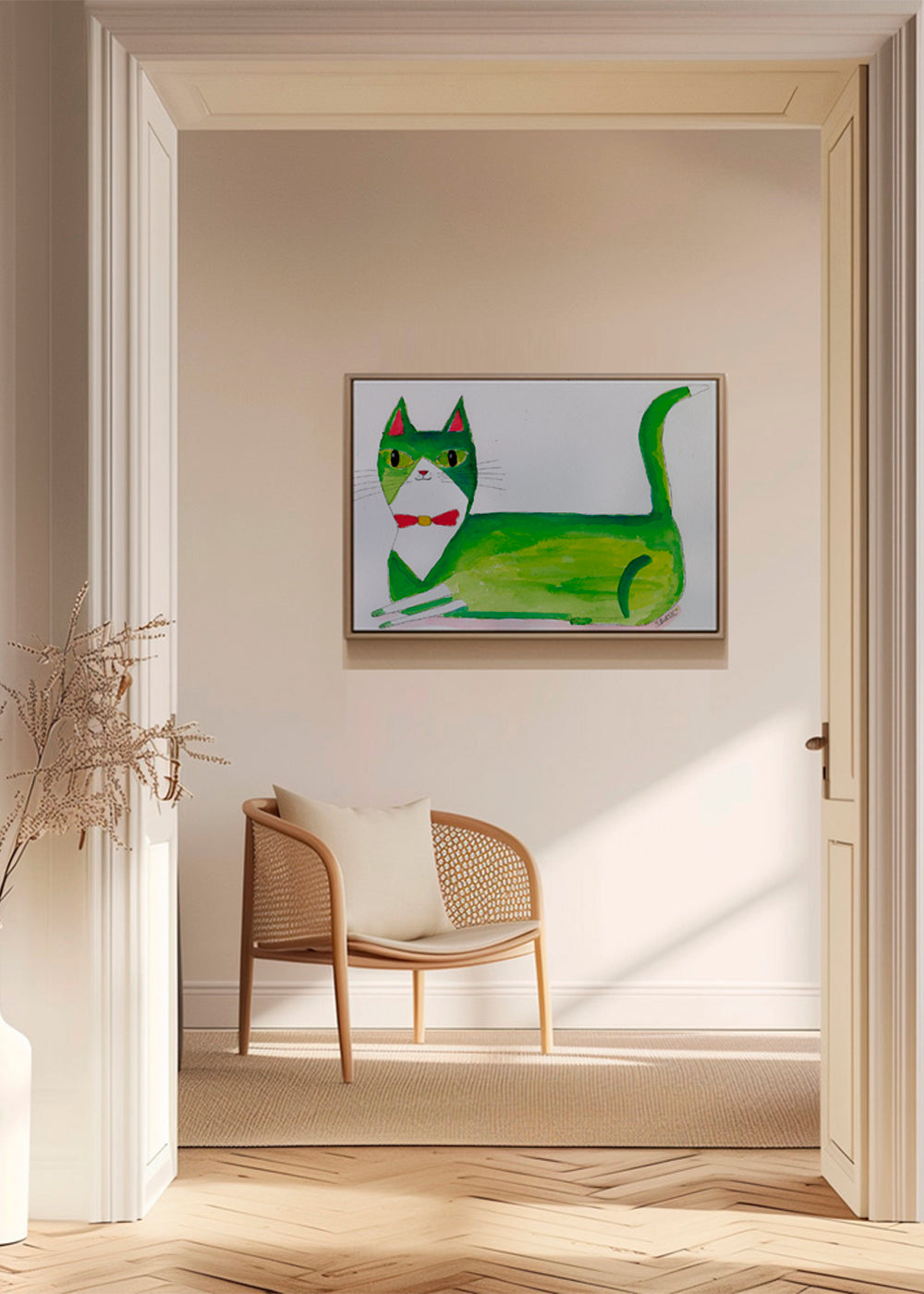 Grön katt illustration liggande