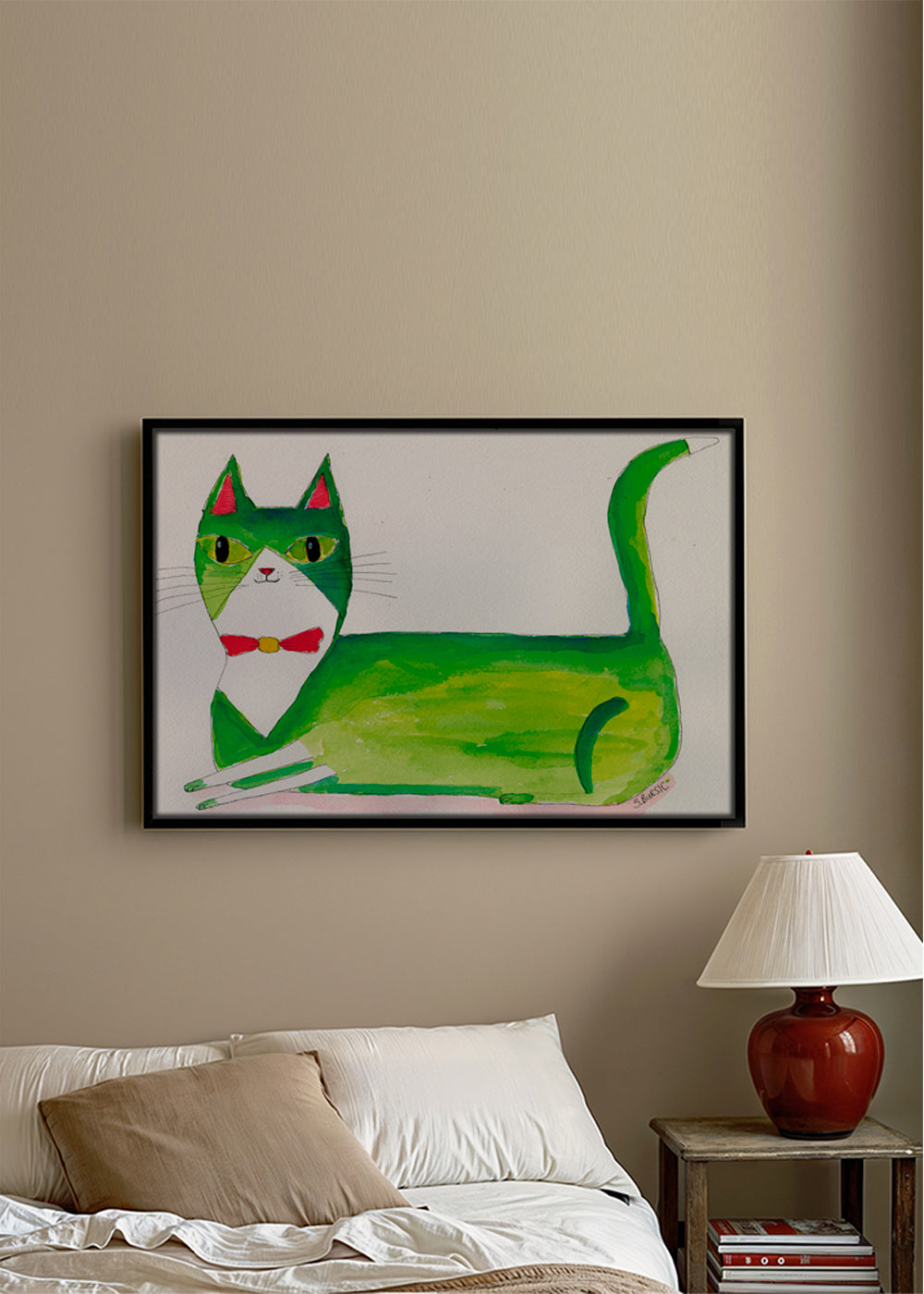 Grön katt illustration liggande