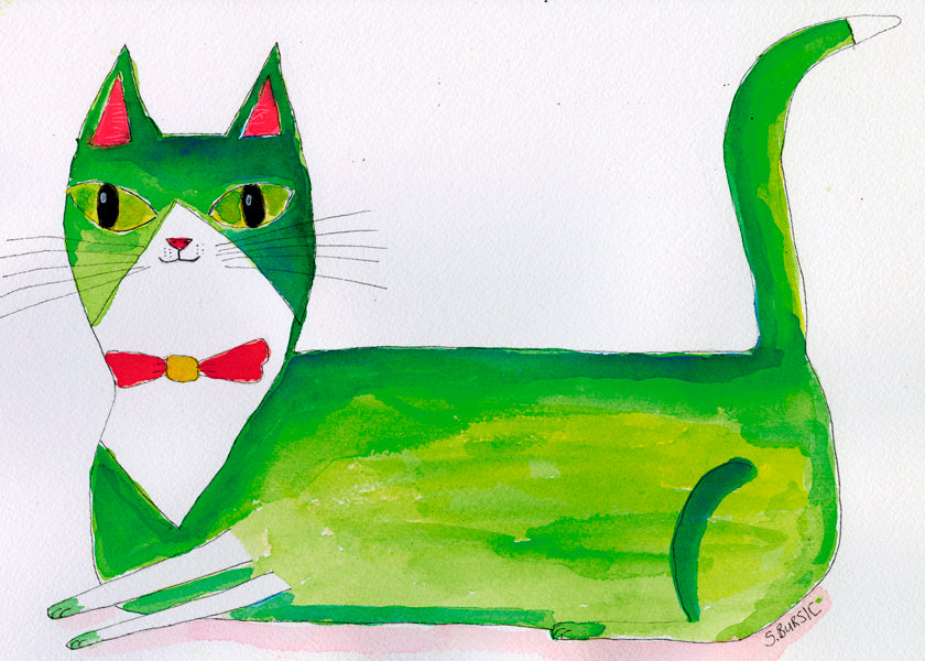 Grön katt illustration liggande