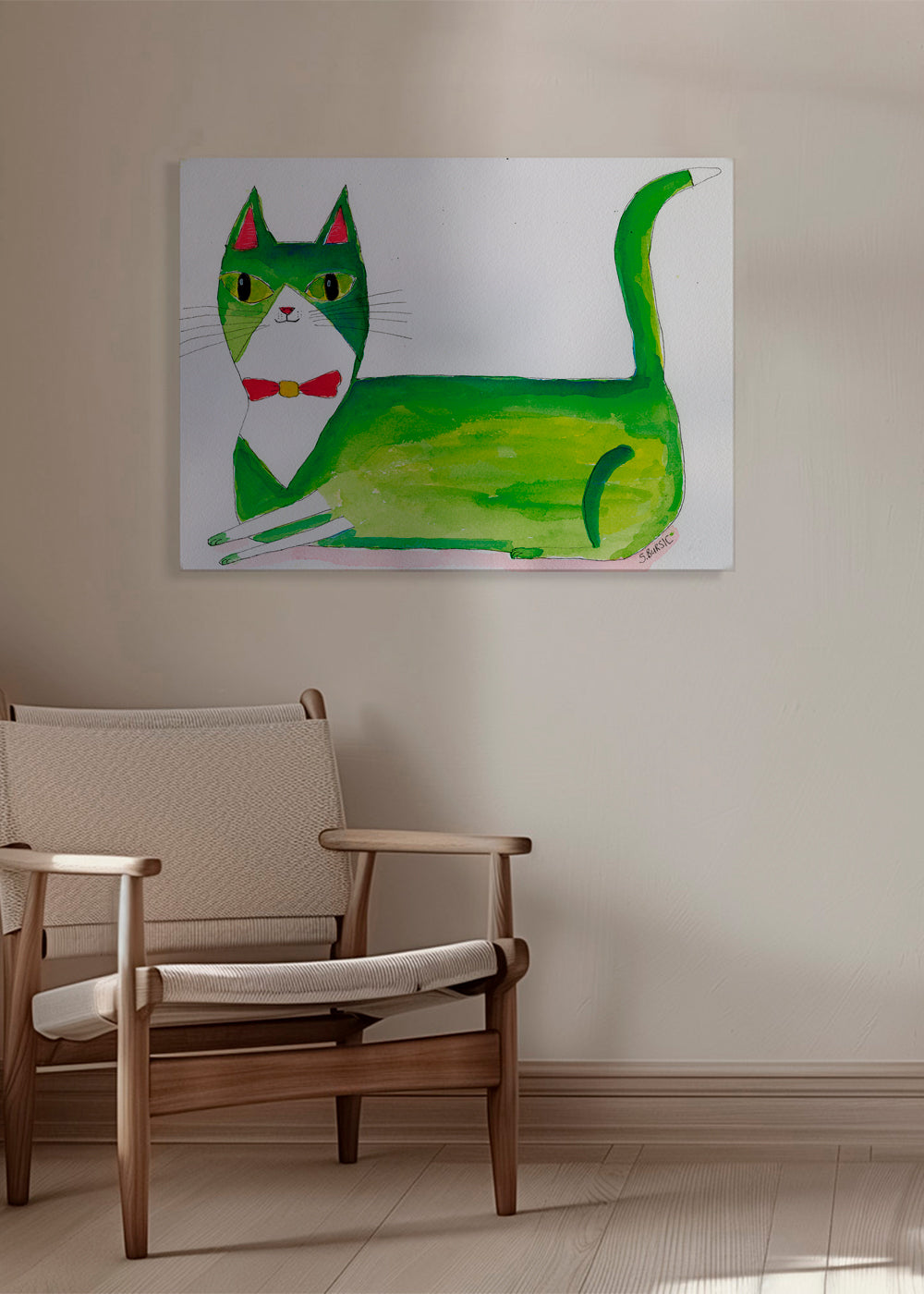 Grön katt illustration liggande