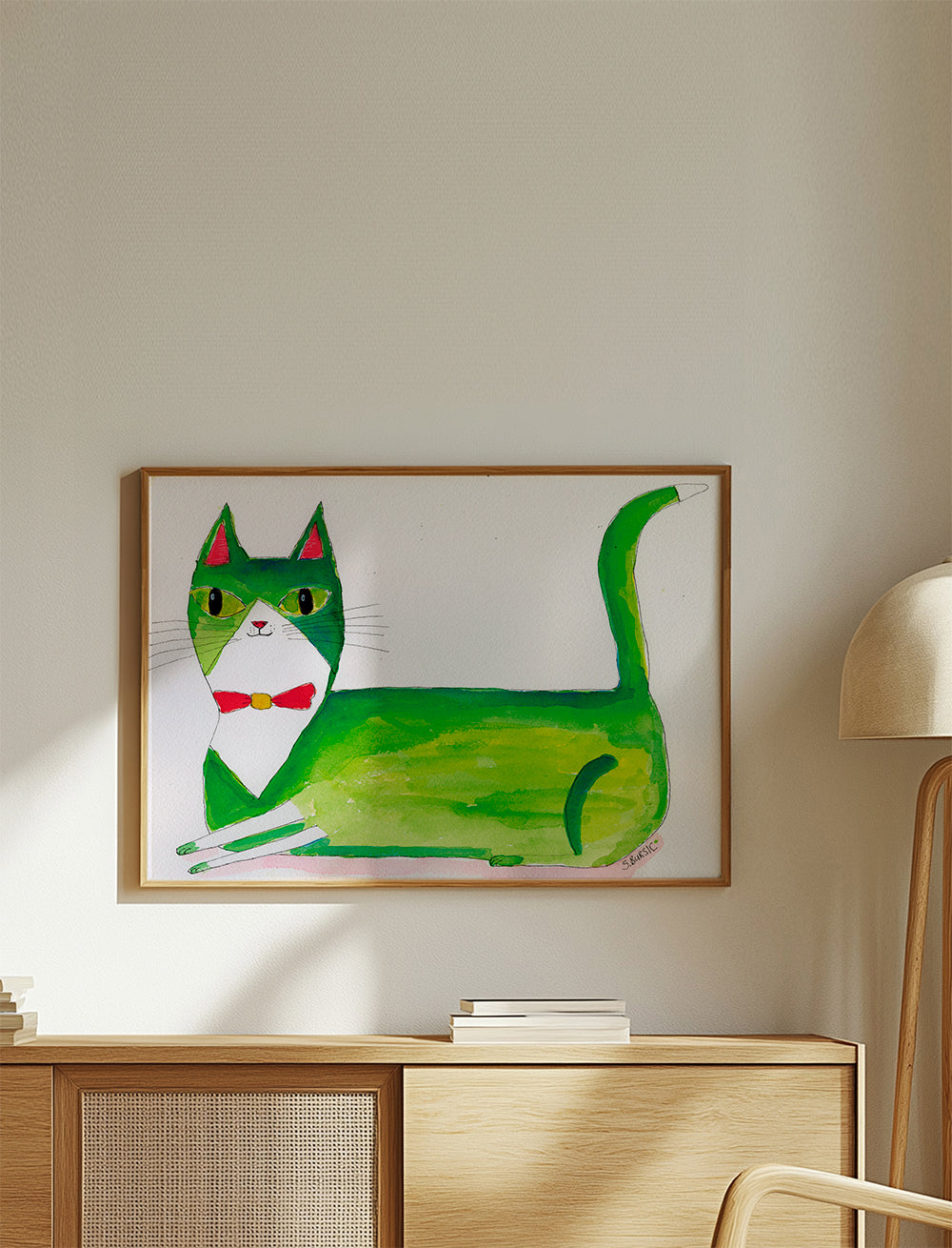 Grön katt illustration liggande