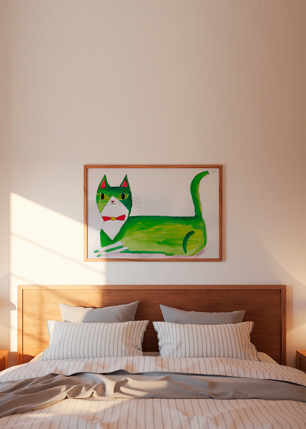 Grön katt illustration liggande
