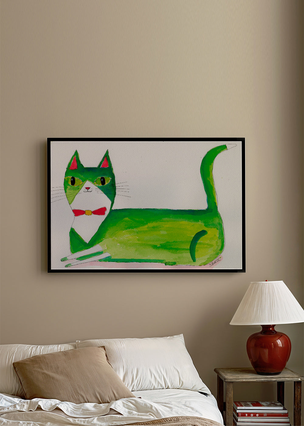 Grön katt illustration liggande