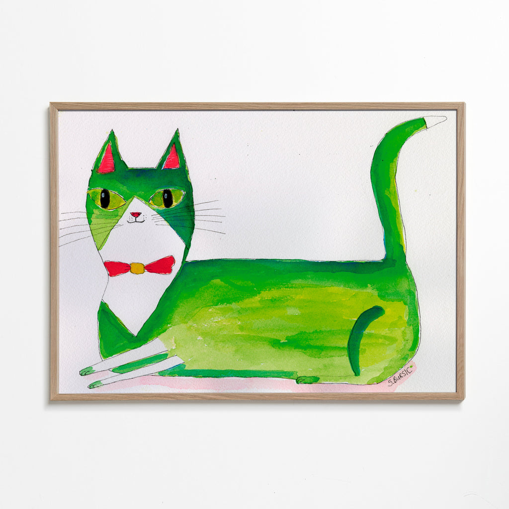 Grön katt illustration liggande