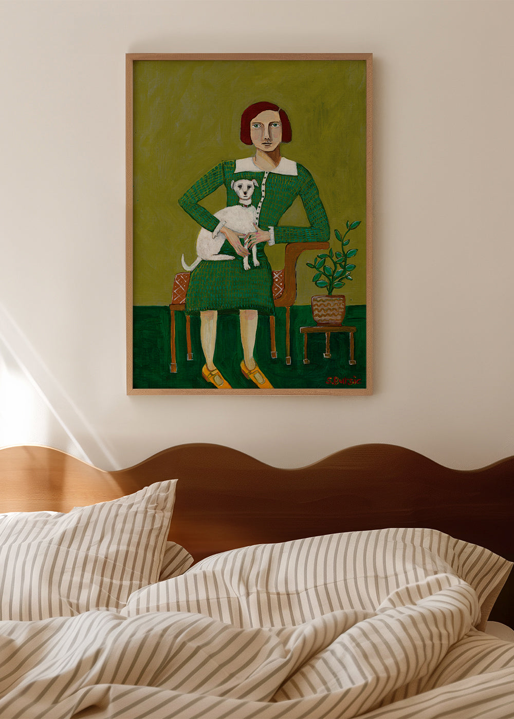 Vintage porträtt av kvinna med vit hund