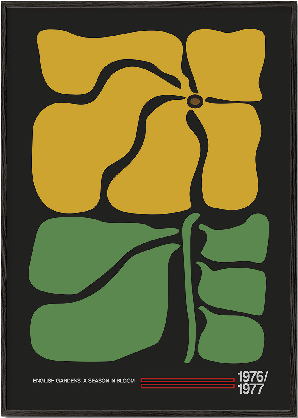 Botaniskt tryck med tydlig gul blomma