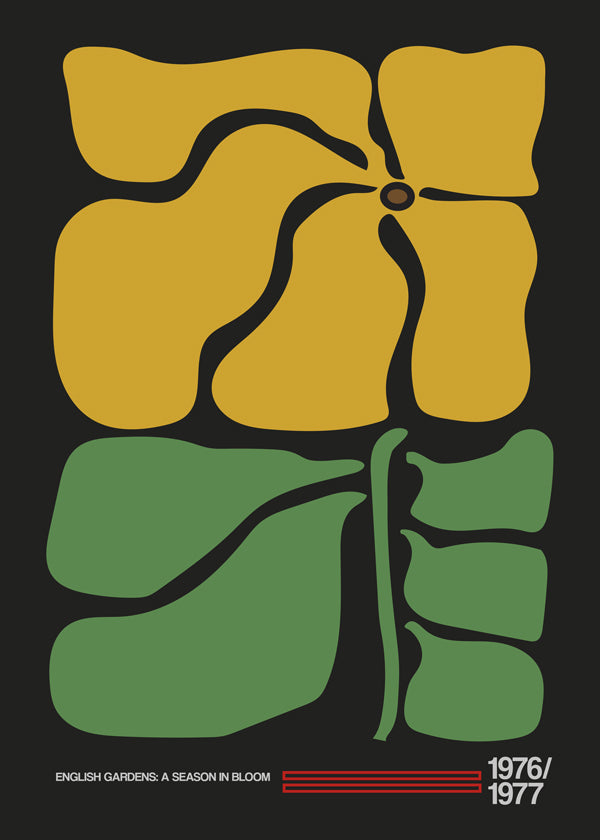 Botaniskt tryck med tydlig gul blomma