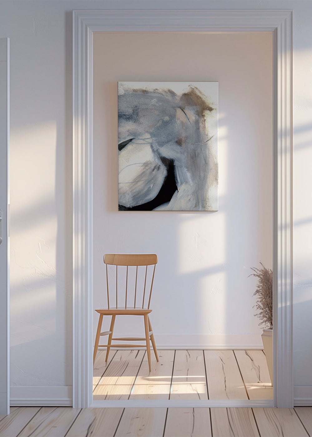 Abstrakt konst med gråa gestalter