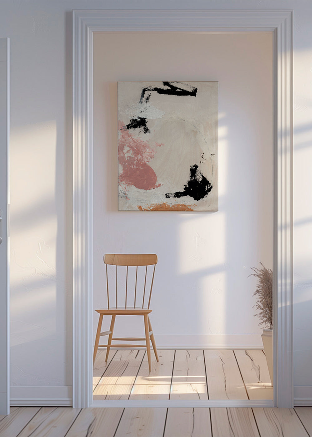Abstrakt målning: balettgest i rosa och svart