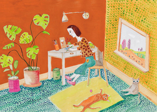 Illustration av katter inomhus