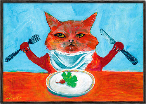 Kökskonst: katt vid bordet