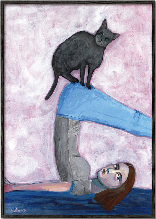 Avslappnande design med yogaposition och katt