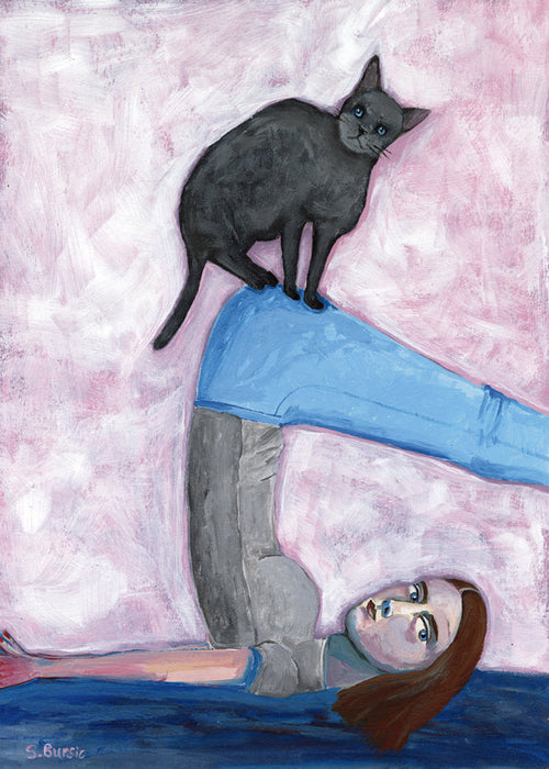 Avslappnande design med yogaposition och katt