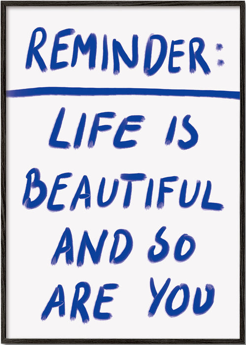 Typografisk illustration ”Reminder” i blå