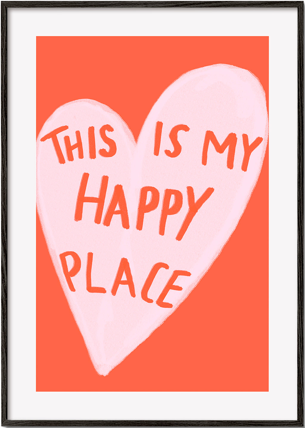 Hjärtillustration 'Happy Place' på korallbakgrund