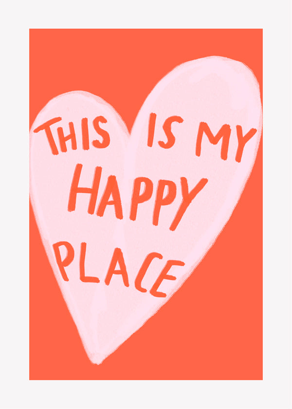 Hjärtillustration 'Happy Place' på korallbakgrund