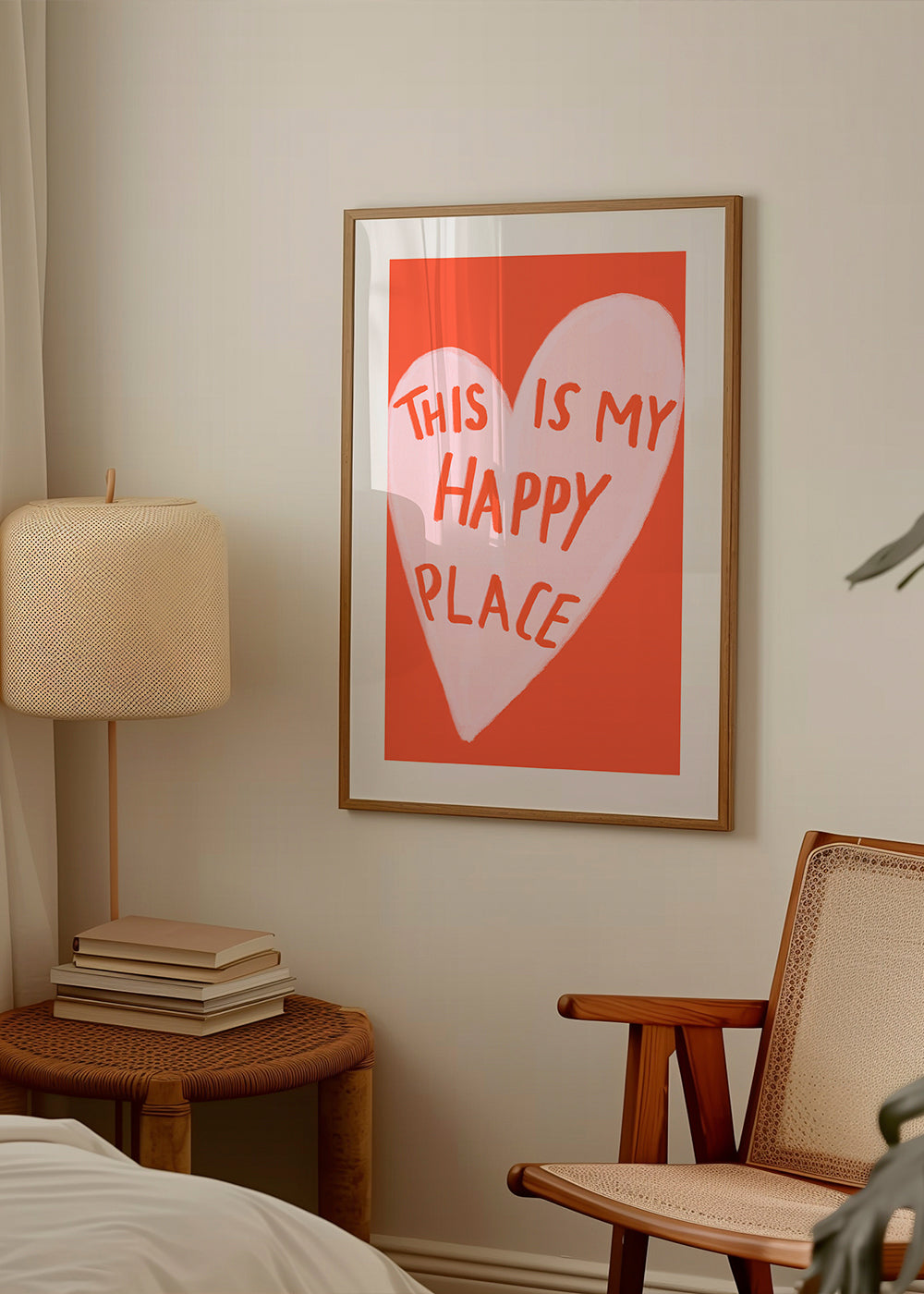 Hjärtillustration 'Happy Place' på korallbakgrund