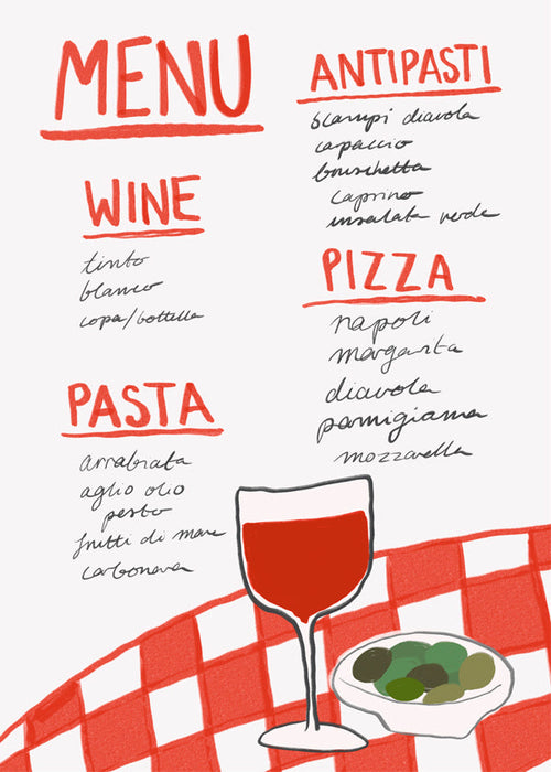 Kökskonst illustrerad italiensk meny