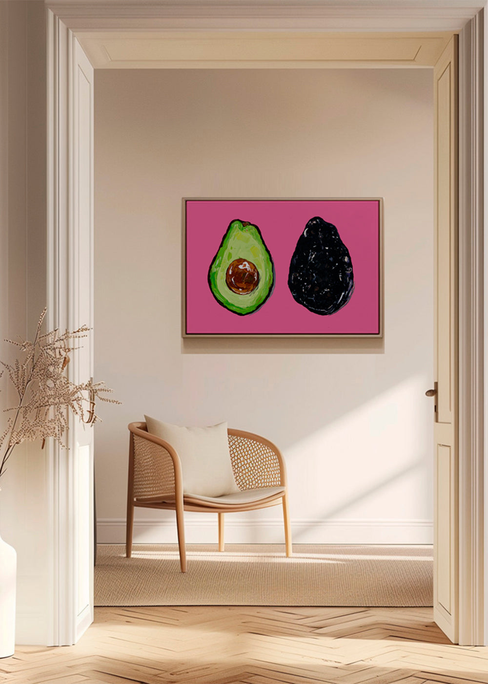 Kökskonst: avokado på rosa bakgrund