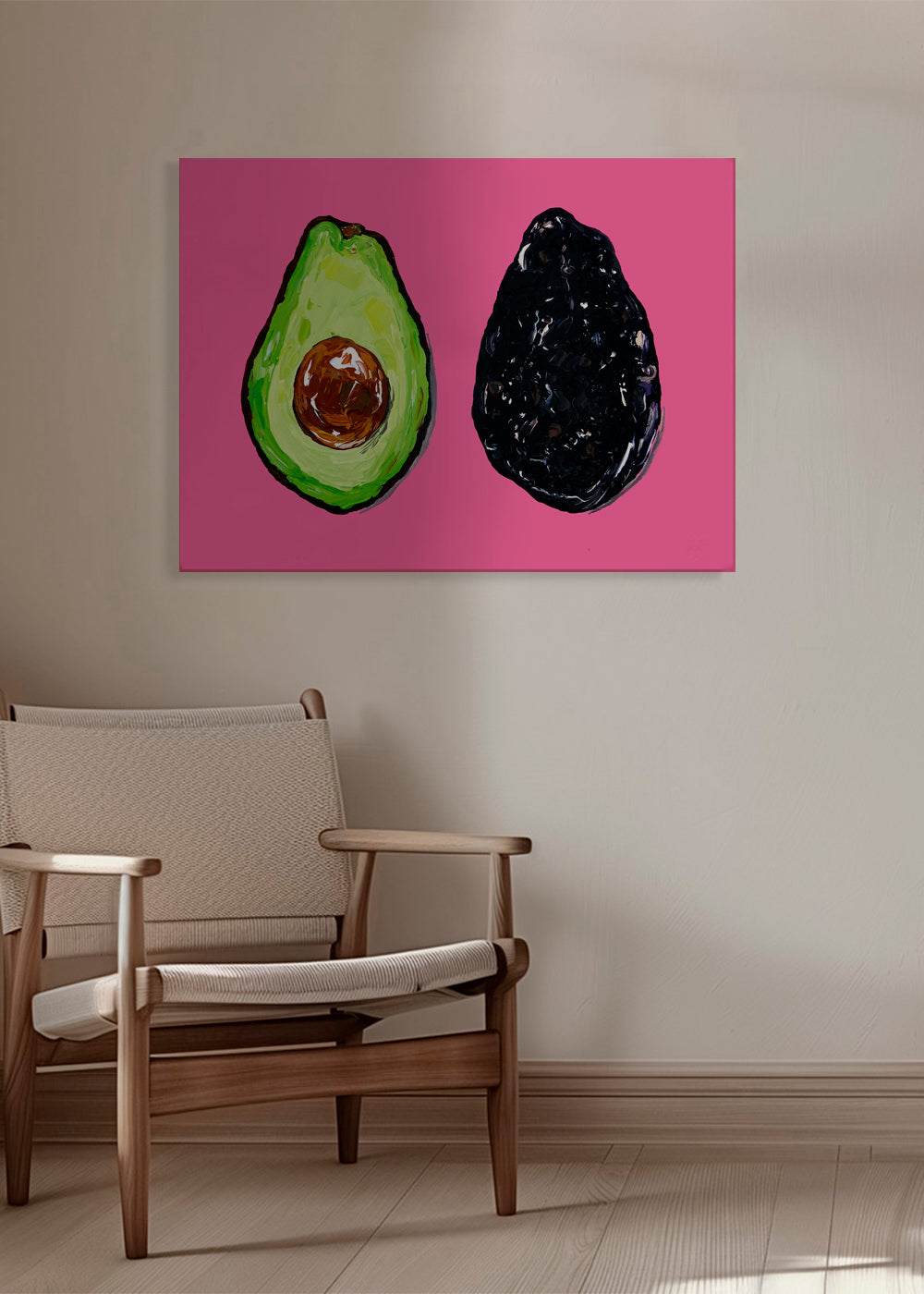 Kökskonst: avokado på rosa bakgrund