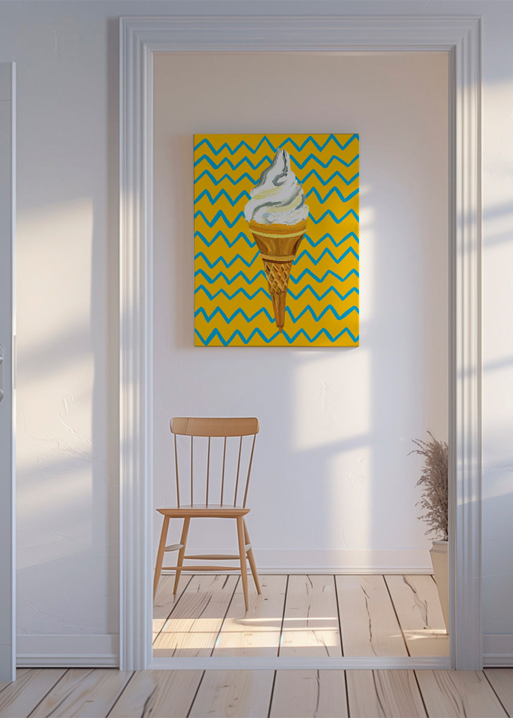 Kökskonst med glass på gul zigzag