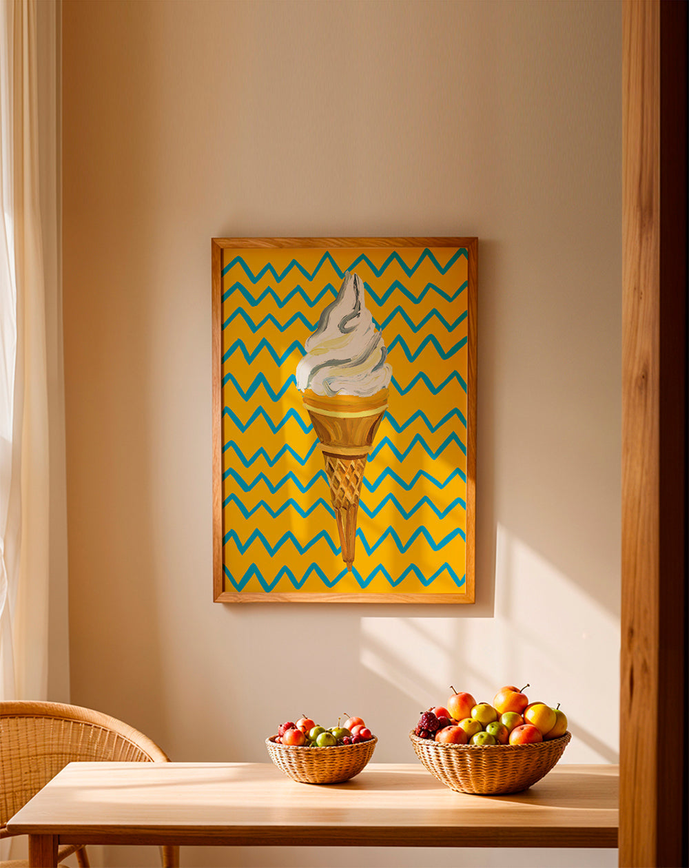 Kökskonst med glass på gul zigzag