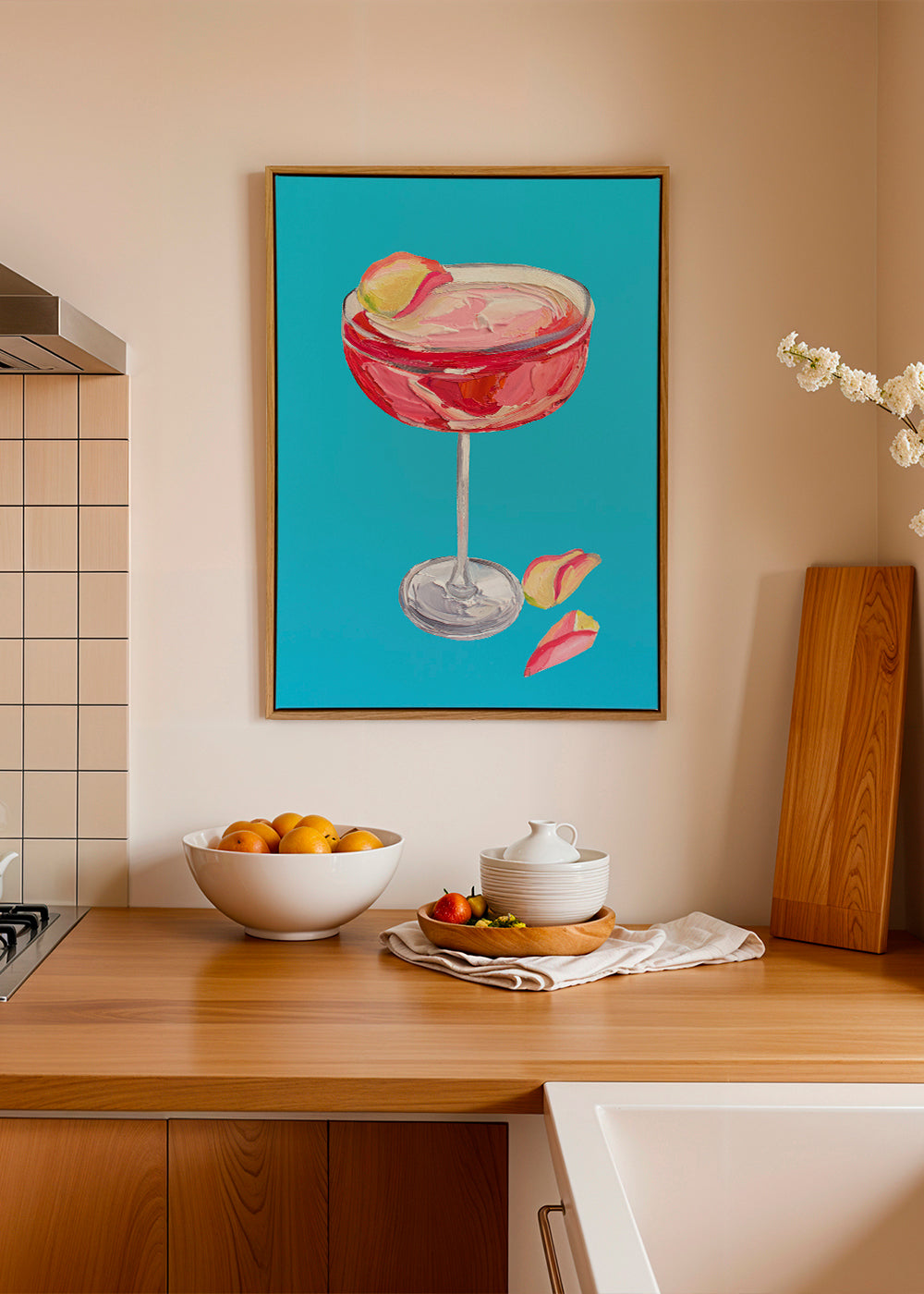 Kökskonst Rosa gincocktail på turkos
