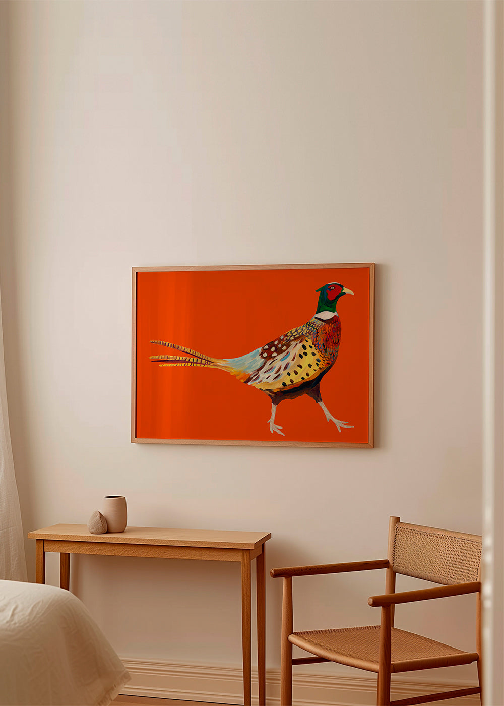 Fasan konstverk på orange bakgrund