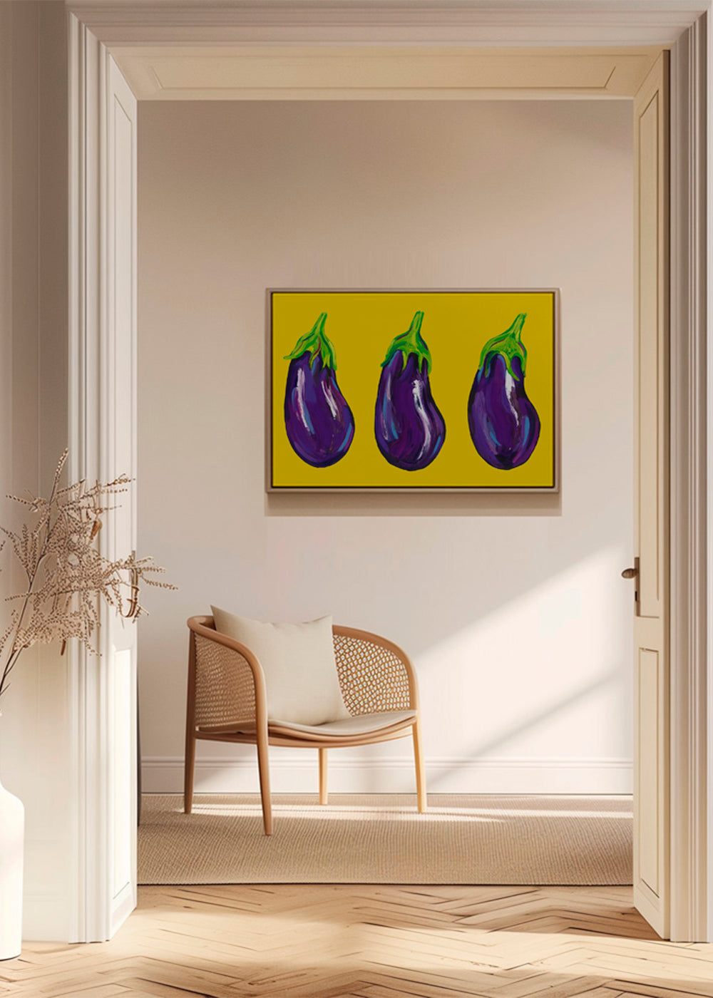 Kökskonst med illustrerade auberginer