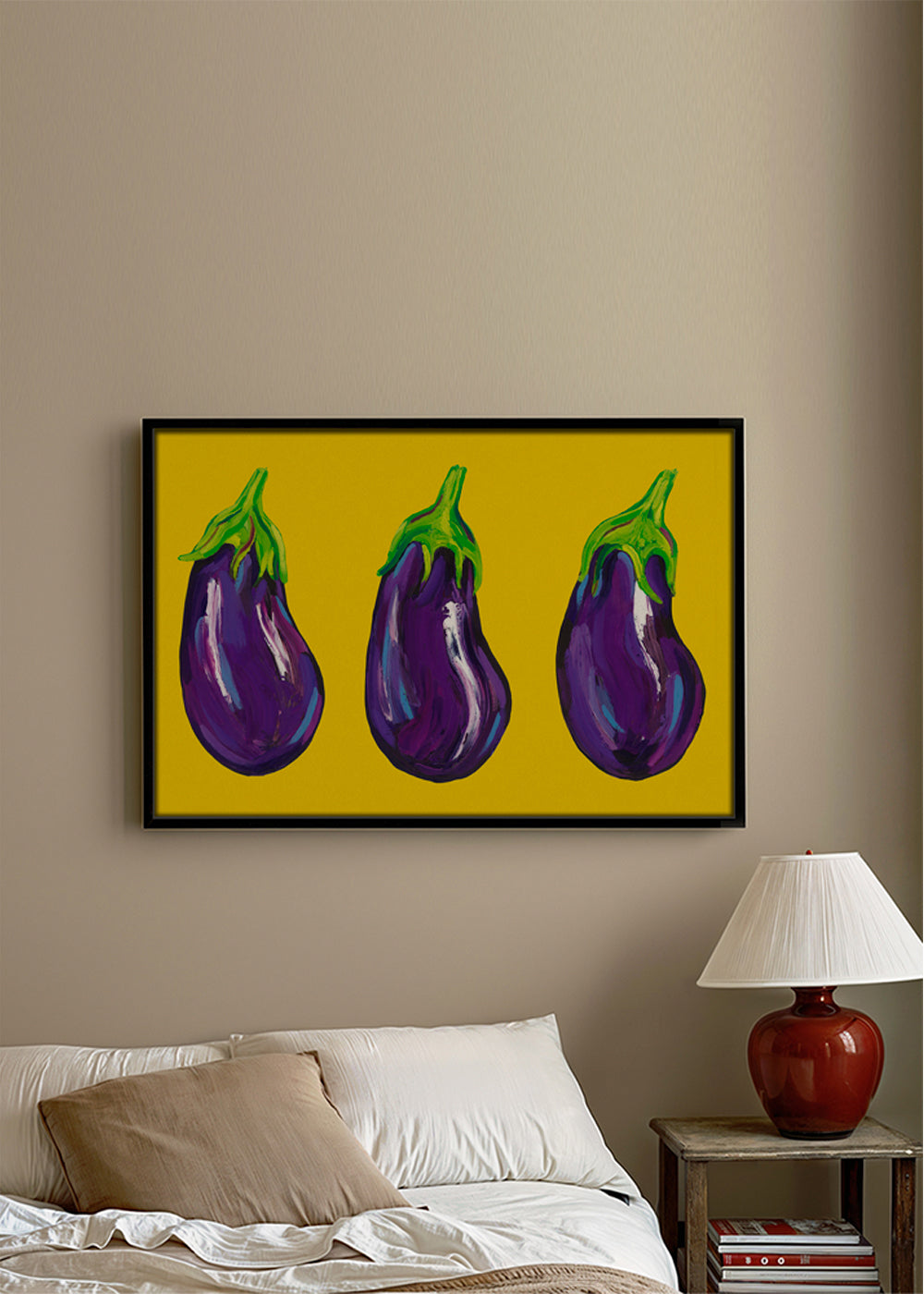 Kökskonst med illustrerade auberginer