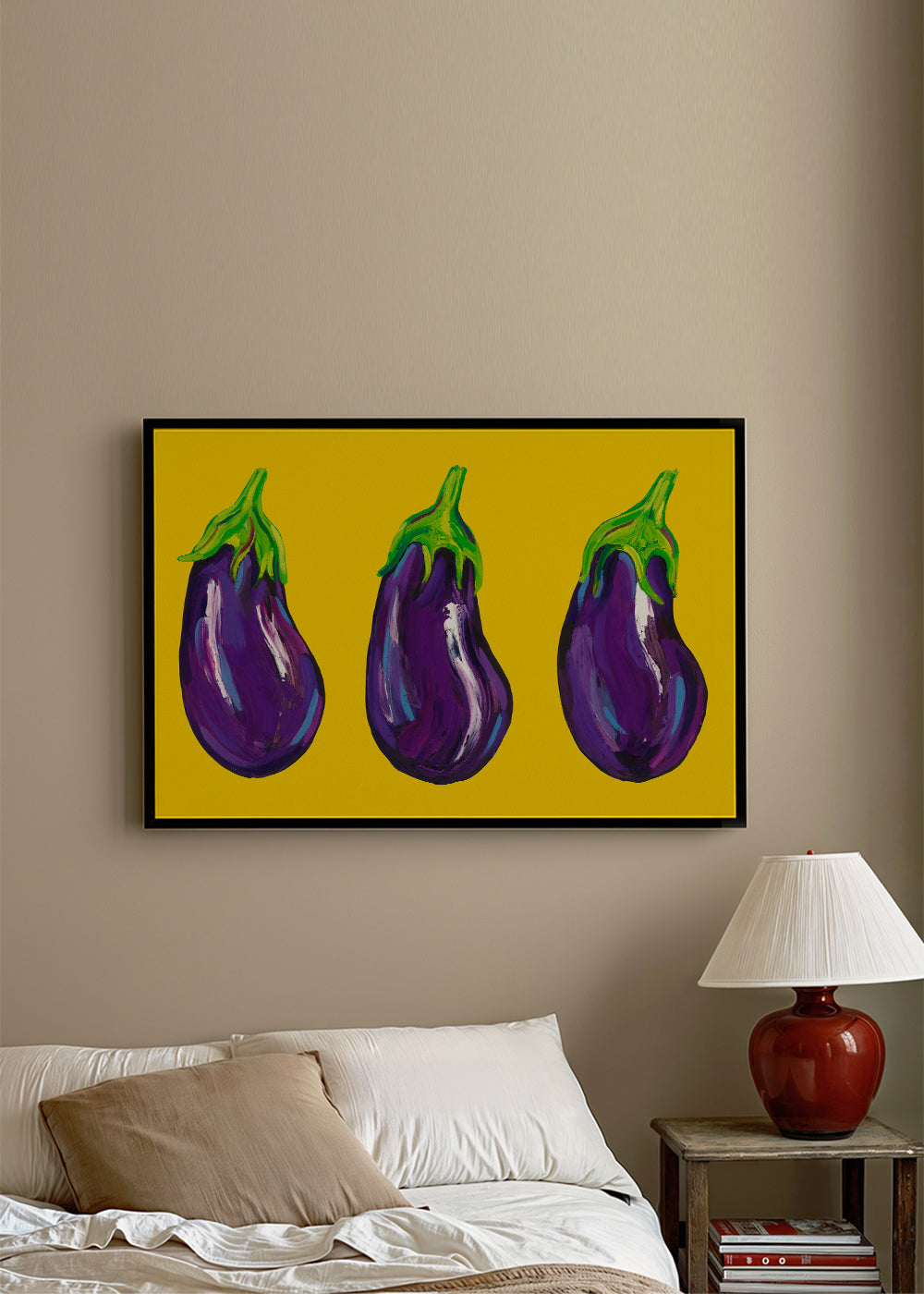 Kökskonst med illustrerade auberginer