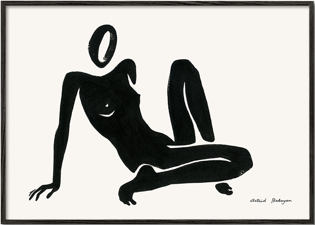 Svartvit konst med liggande figur